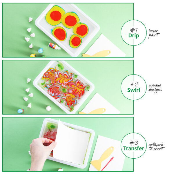 CraftBud Marbling Paint Kit for Kids – Water Art Set with 5 Vibrant Paints, Guide Book, and Accessories – Fun Arts & Crafts for Boys & Girls Ages 6+ - Image 4