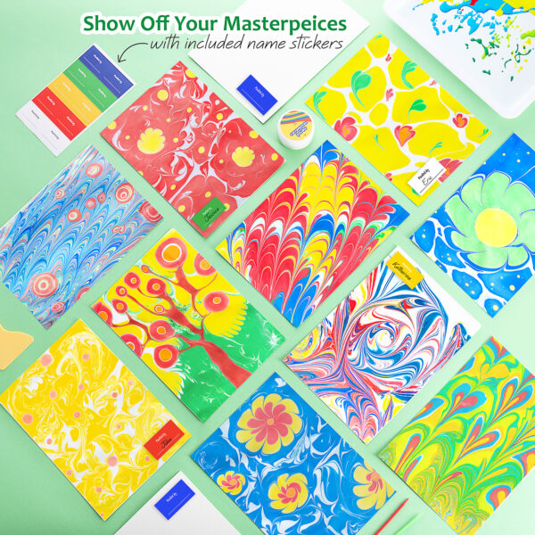 CraftBud Marbling Paint Kit for Kids – Water Art Set with 5 Vibrant Paints, Guide Book, and Accessories – Fun Arts & Crafts for Boys & Girls Ages 6+ - Image 3