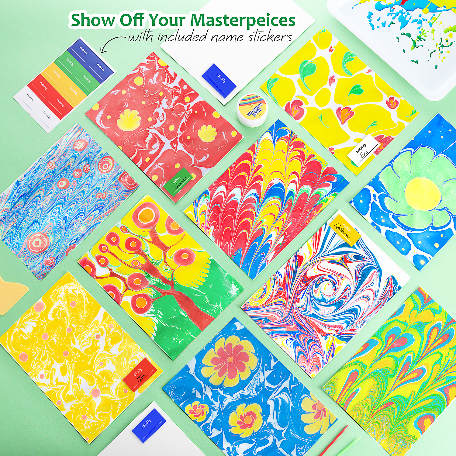 CraftBud Marbling Paint Kit for Kids – Water Art Set with 5 Vibrant Paints, Guide Book, and Accessories – Fun Arts & Crafts for Boys & Girls Ages 6+ - Image 3