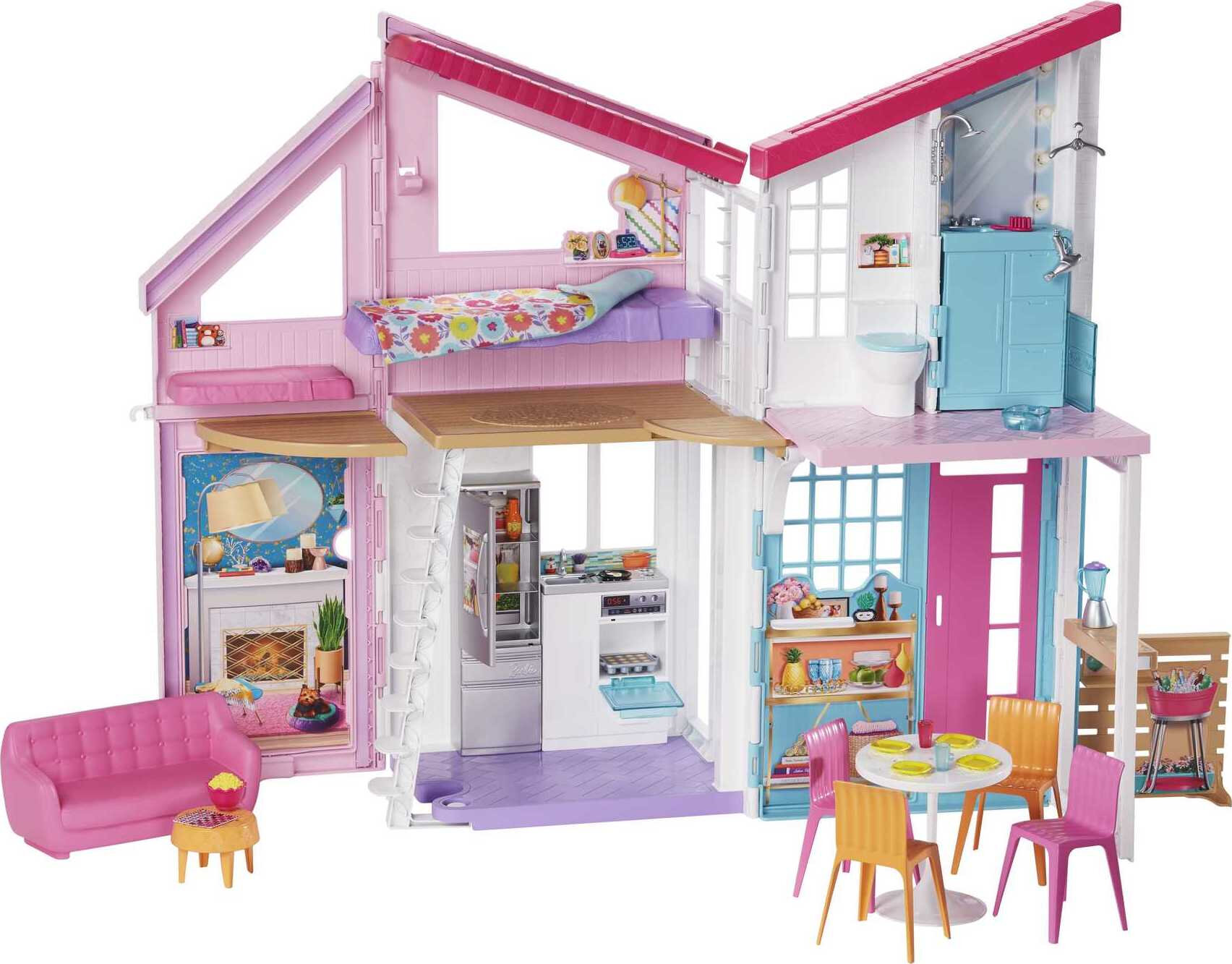Barbie Malibu House Dollhouse Playset with 6 Rooms, Transforming Features & 25+ Accessories, Multicolor