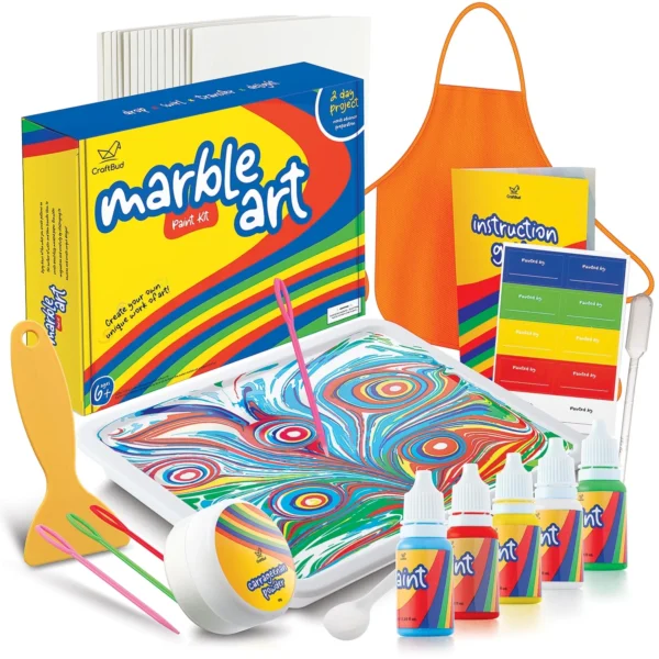 CraftBud Marbling Paint Kit for Kids – Water Art Set with 5 Vibrant Paints, Guide Book, and Accessories – Fun Arts & Crafts for Boys & Girls Ages 6+