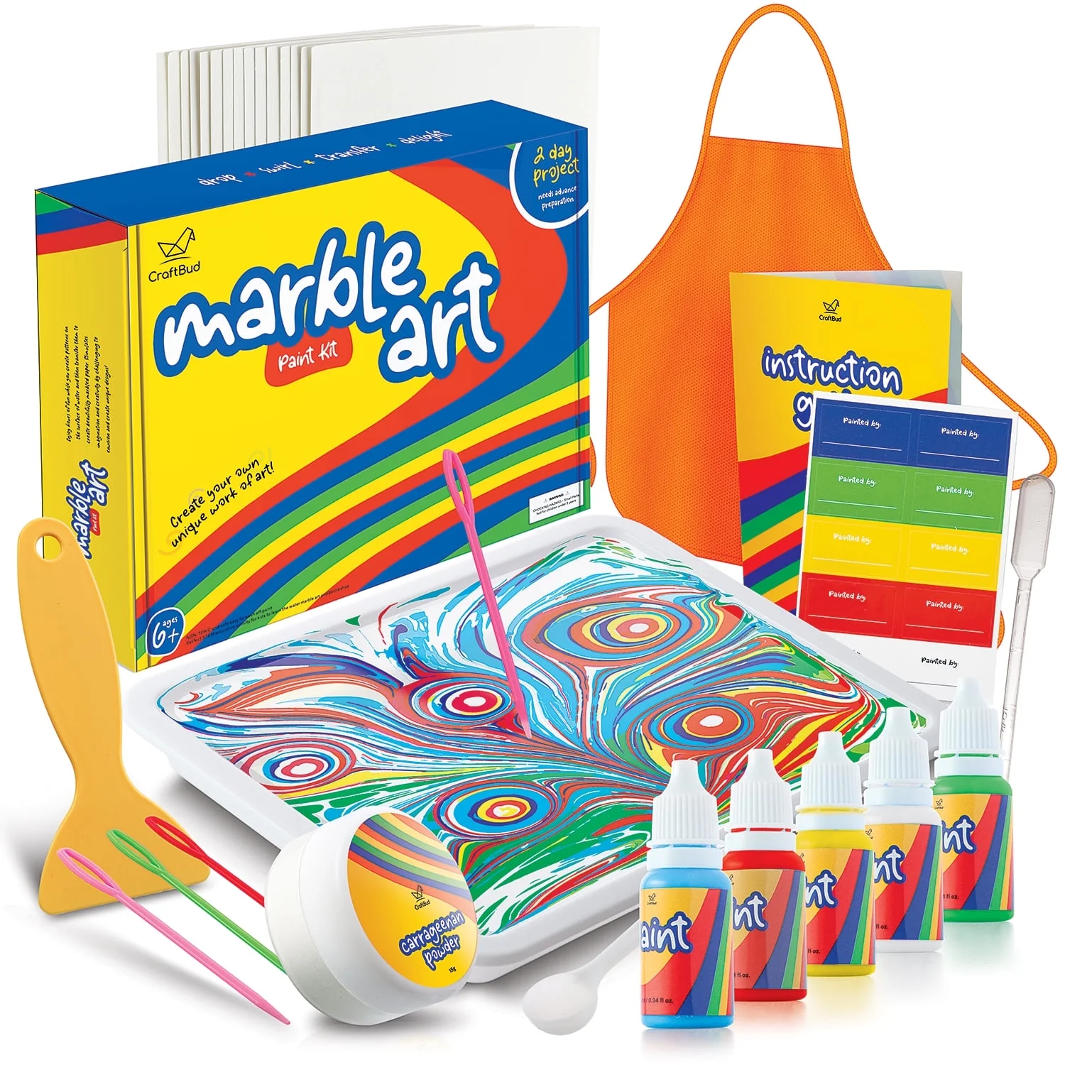 CraftBud Marbling Paint Kit for Kids – Water Art Set with 5 Vibrant Paints, Guide Book, and Accessories – Fun Arts & Crafts for Boys & Girls Ages 6+
