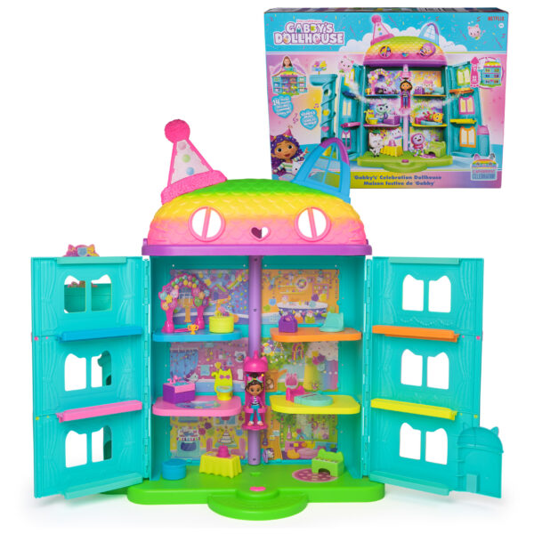 Gabby’s Dollhouse – 25-Inch Celebration Dollhouse with Figures, Furniture & Interactive Sound Effects