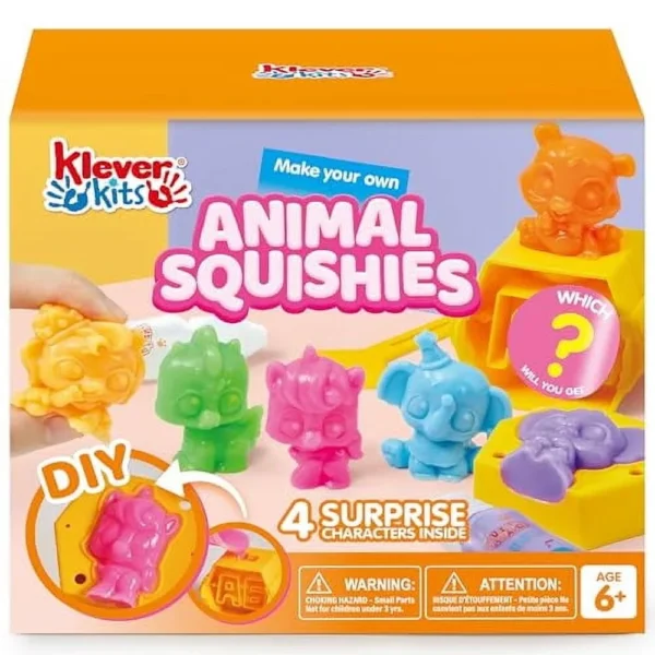 Klever Kits DIY Animal Squishies Mystery Box – 4 Surprise Characters for Creative Fun, Squishy Toys for Kids Ages 6+