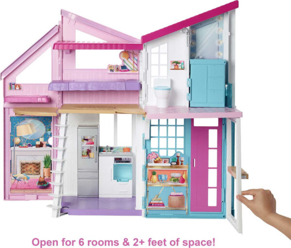 Barbie Malibu House Dollhouse Playset with 6 Rooms, Transforming Features & 25+ Accessories, Multicolor - Image 2