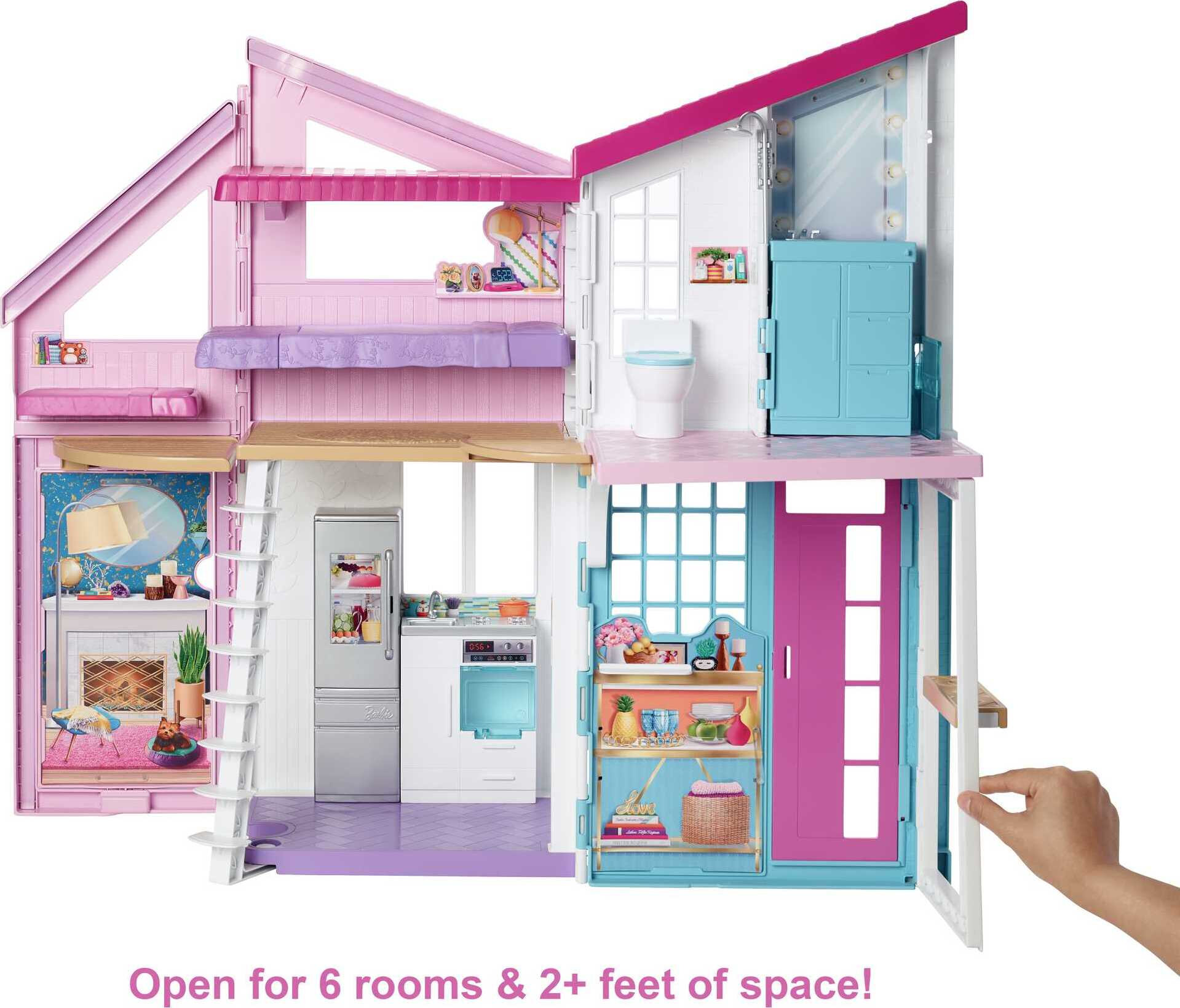 Barbie Malibu House Dollhouse Playset with 6 Rooms, Transforming Features & 25+ Accessories, Multicolor - Image 2